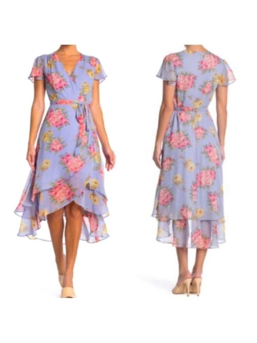 Betsey Johnson Dress Women’s size 4 Bouquet floral print Chiffon Wrap Dress NWT